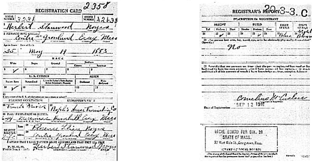 Herbert Stanwood Noyes WWI draft registration card